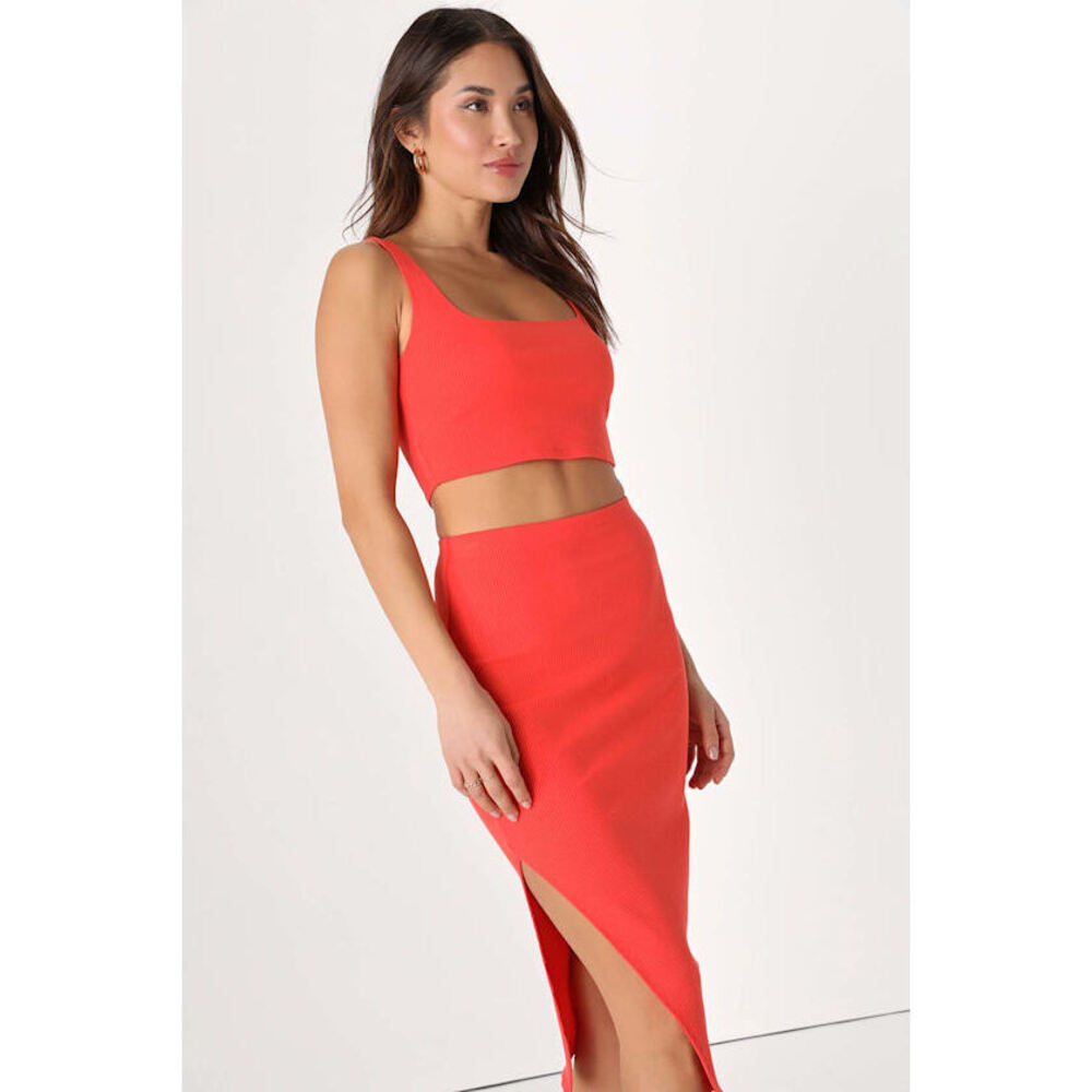 Lulus Set For Life Orange Ribbed Bodycon Two-piece Dress - Size S